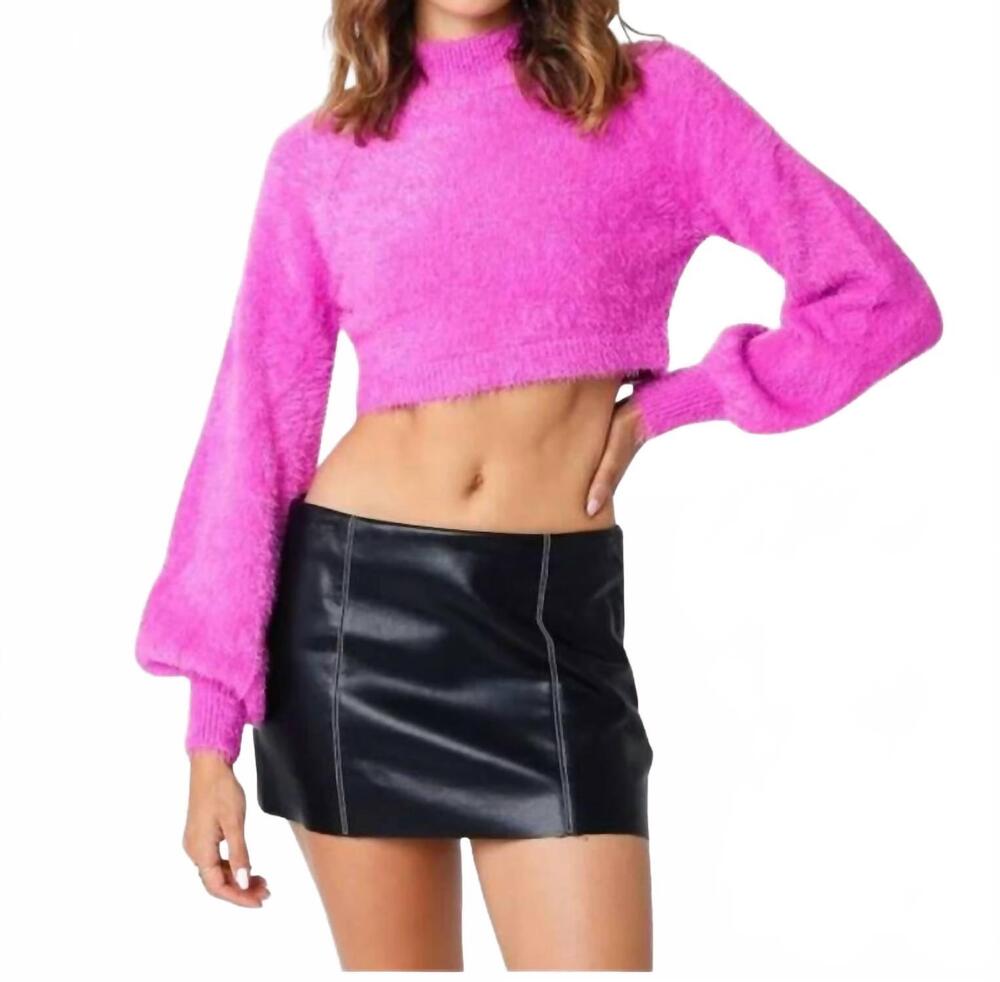 NEW OLIVACEOUS balloon sleeve eyelash crop sweater in fuchsia